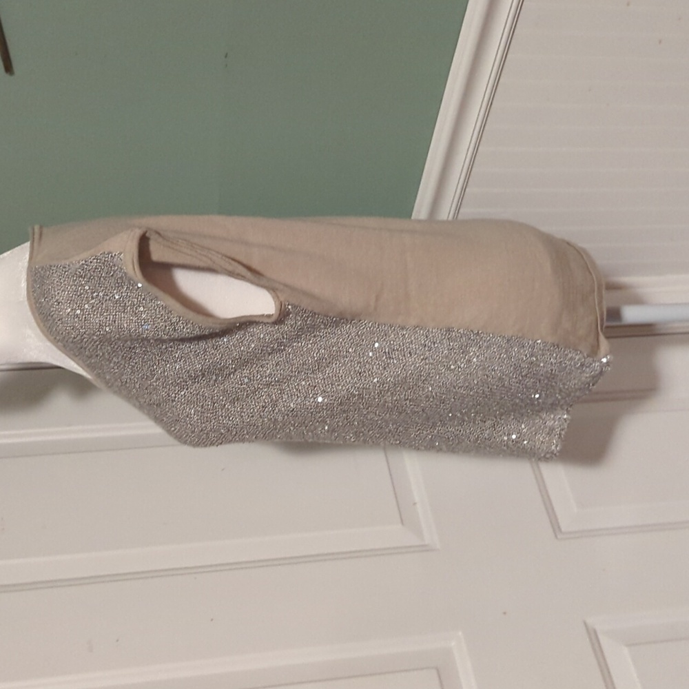 Ann Taylor Loft Sequin Tank Top Tan Silver Large - Picture 5 of 10
